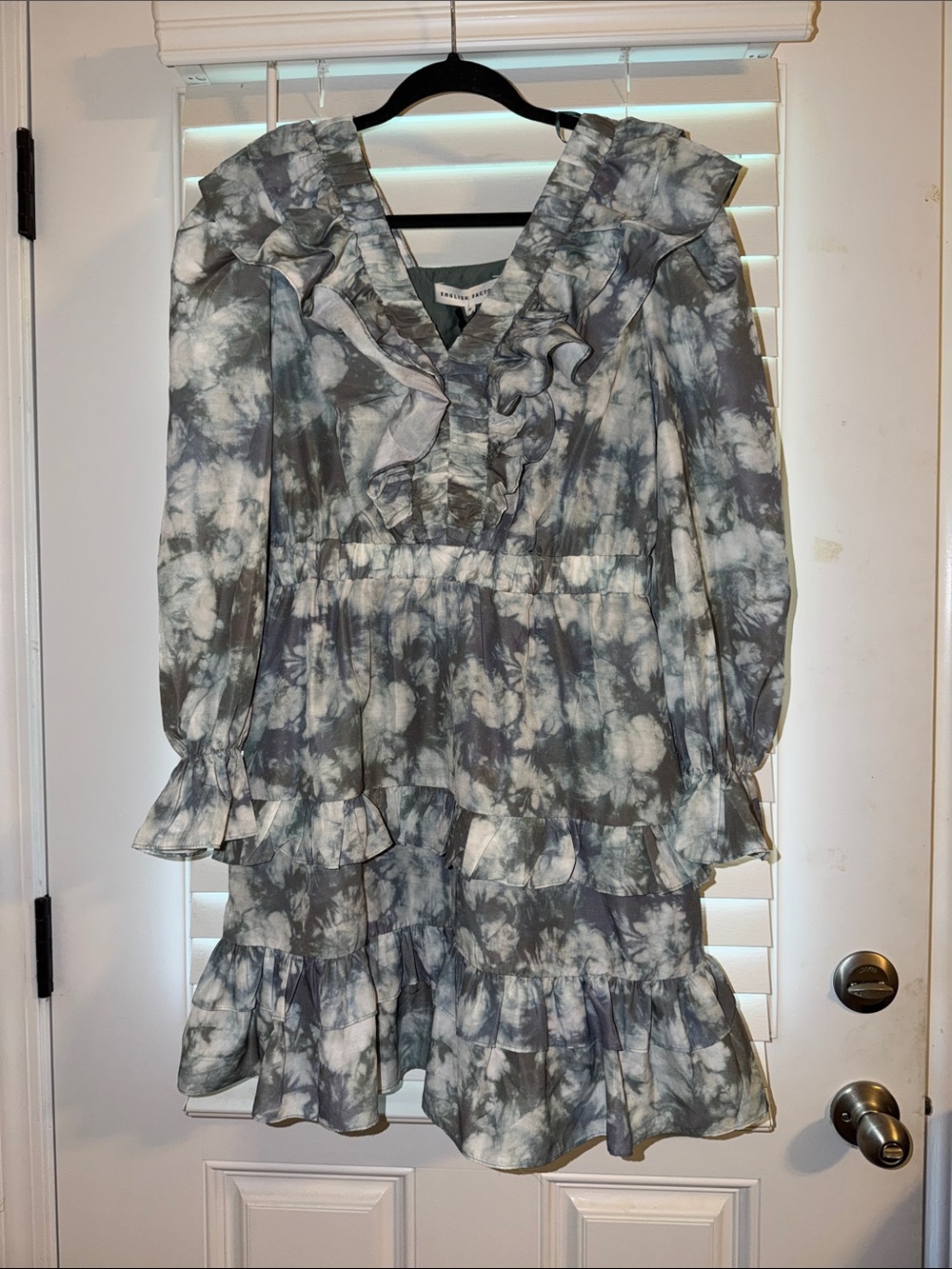 English Factory Blue and White Tie-Dye Ruffle Dress